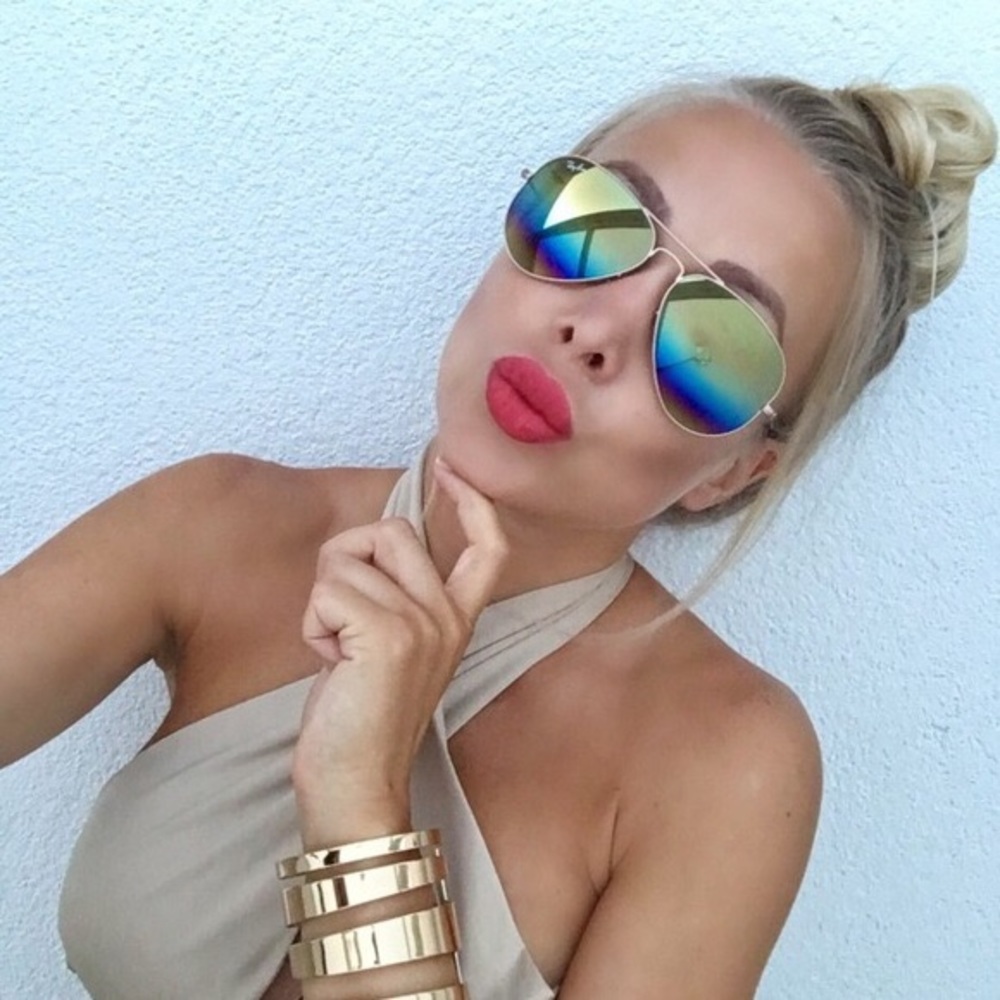 RayBan Large Aviator Rainbow Gold Matte Sunglasses